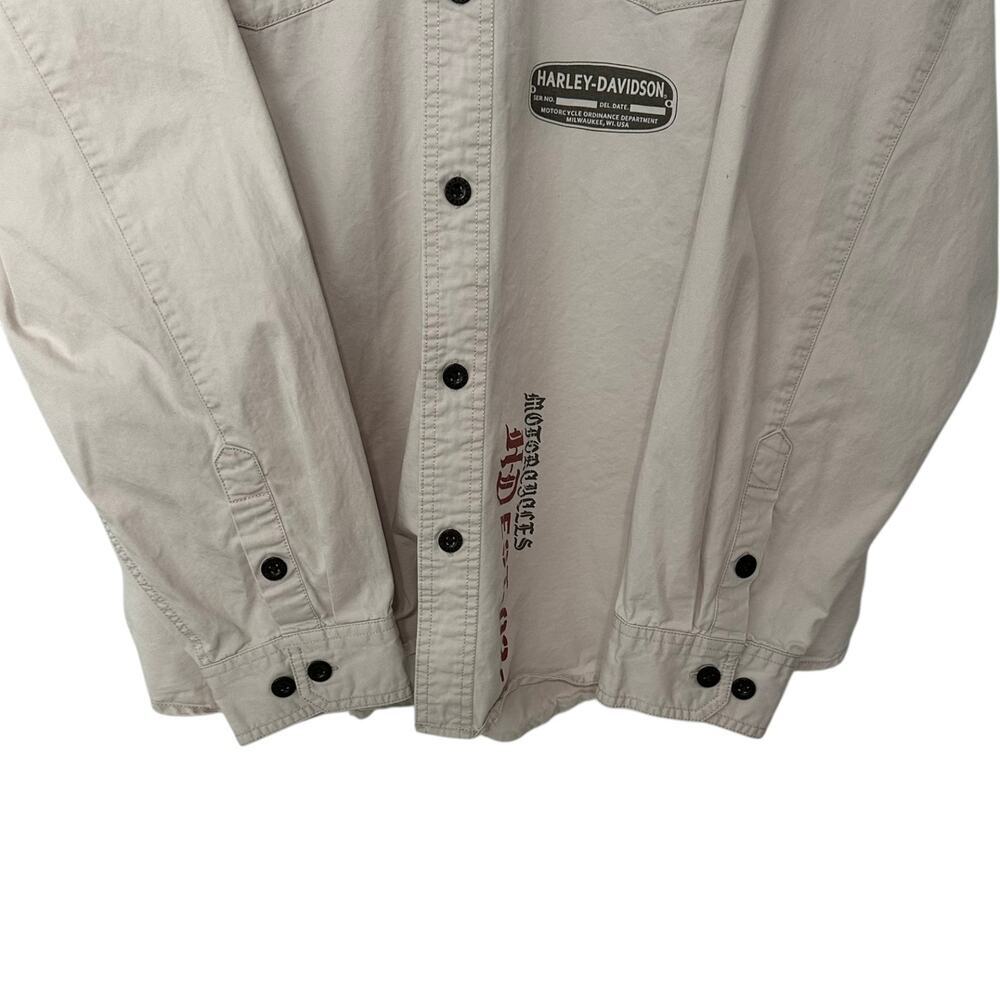 Harley-Davidson Men’s 100% Cotton Twill Graphic Long Sleeve Shirt Cream 2X - Picture 4 of 13